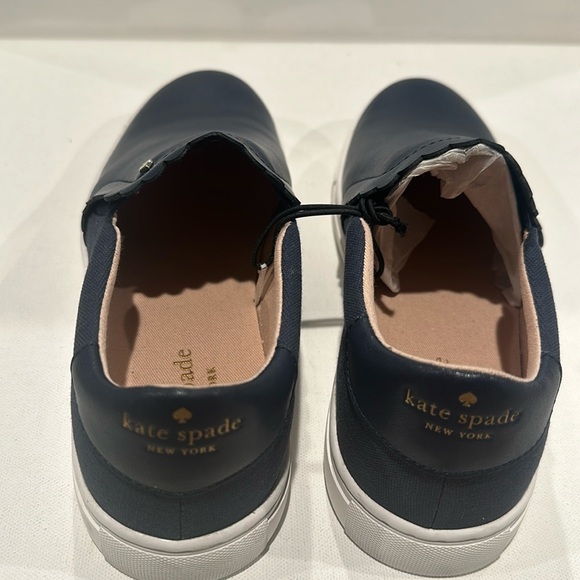Kate Spade Leather & Canvas Slip on Sneakers with Classic goldtone Heart. - Picture 4 of 7
